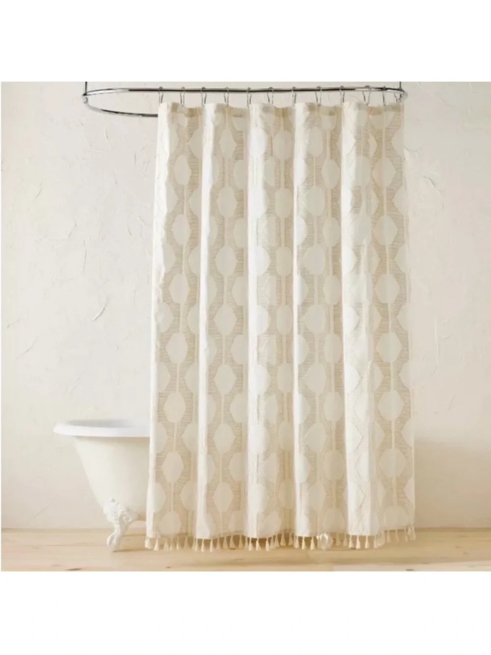 Opalhouse Jungalow Cream Geometric Tassel Shower Curtain . 72” x 72”